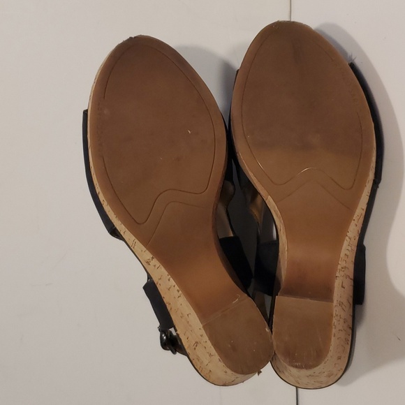 Franco Sarto Gabriel Black Leather Cork Wedge Sandals Size 8.5M - Picture 10 of 12